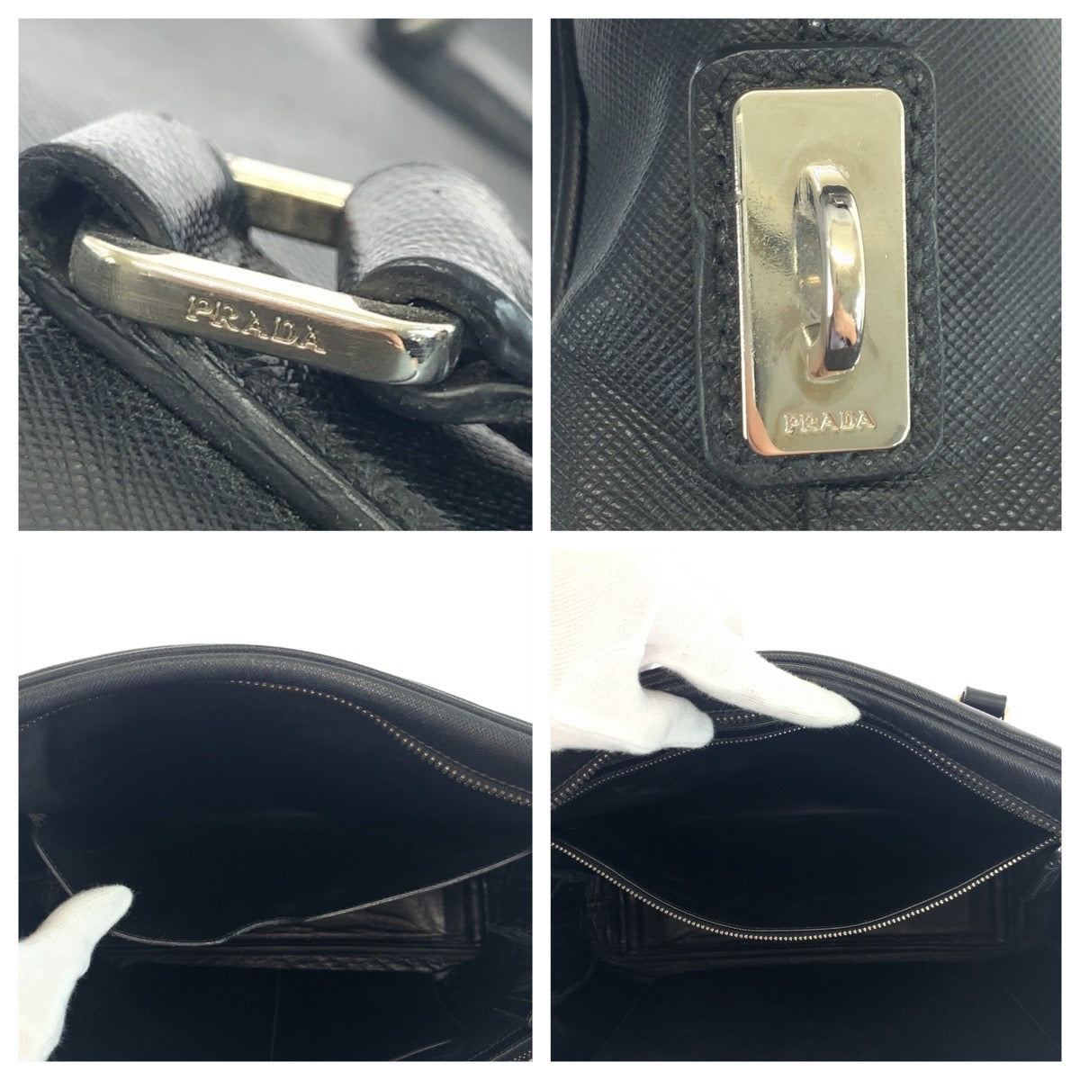 19062
PRADA プラダ サフィアーノ 三角ロゴプレート ブラック 黒 シルバー金具 レザー ビジネスバッグ ブリーフケース メンズ ABP75