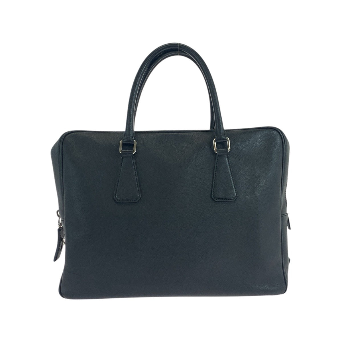 19062
PRADA プラダ サフィアーノ 三角ロゴプレート ブラック 黒 シルバー金具 レザー ビジネスバッグ ブリーフケース  メンズ ABP75