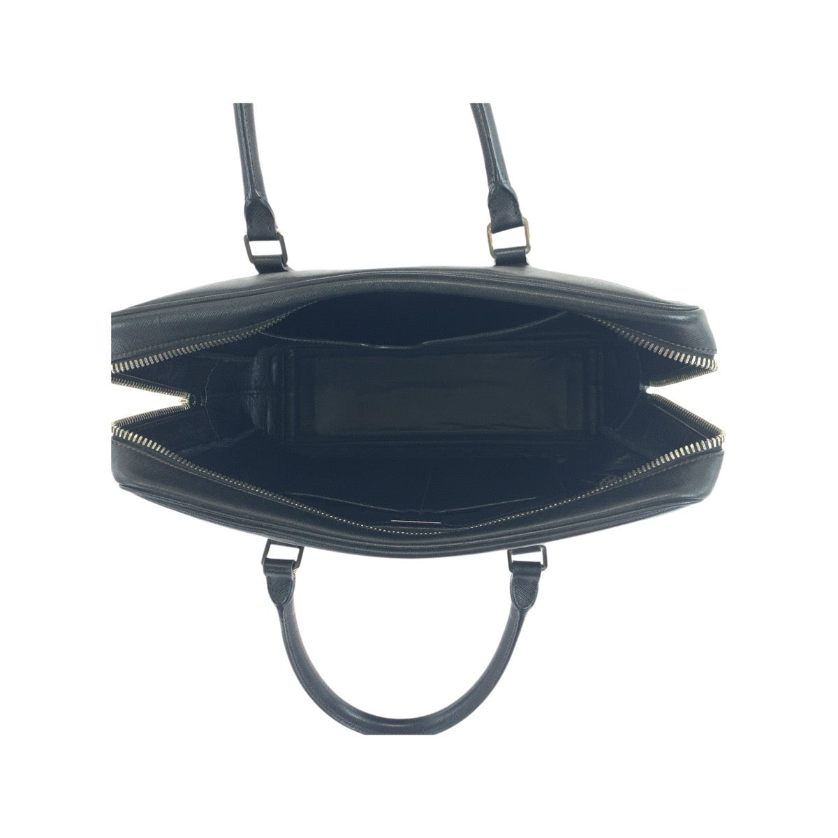 19062
PRADA プラダ サフィアーノ 三角ロゴプレート ブラック 黒 シルバー金具 レザー ビジネスバッグ ブリーフケース  メンズ ABP75