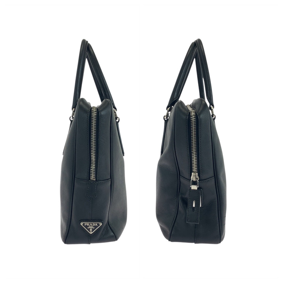 19062
PRADA プラダ サフィアーノ 三角ロゴプレート ブラック 黒 シルバー金具 レザー ビジネスバッグ ブリーフケース  メンズ ABP75