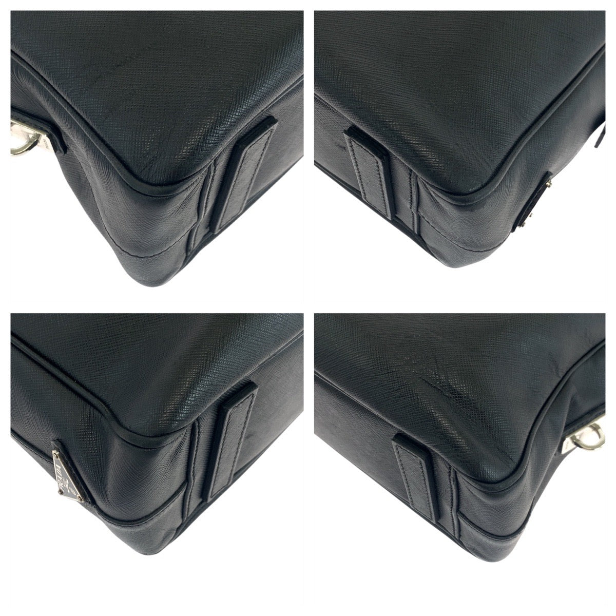 19062
PRADA プラダ サフィアーノ 三角ロゴプレート ブラック 黒 シルバー金具 レザー ビジネスバッグ ブリーフケース  メンズ ABP75