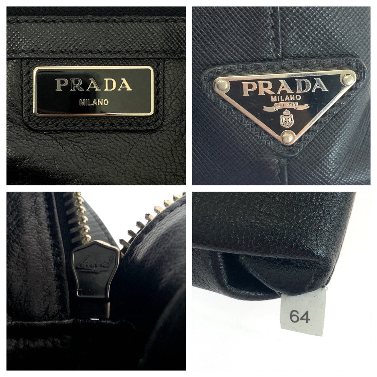19062
PRADA プラダ サフィアーノ 三角ロゴプレート ブラック 黒 シルバー金具 レザー ビジネスバッグ ブリーフケース メンズ ABP75