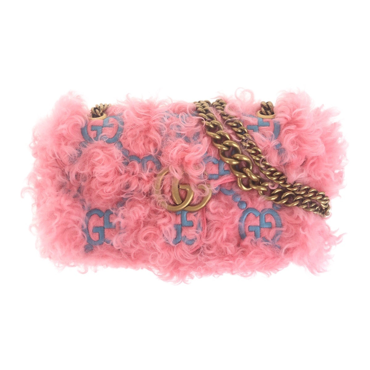 19064
GUCCI グッチ GGマーモント ピンク ゴールド金具 ファー 斜め掛け チェーンショルダーバッグ  レディース A180