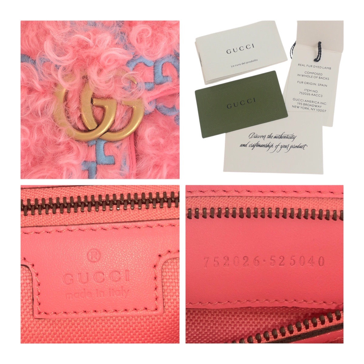 19064
GUCCI グッチ GGマーモント ピンク ゴールド金具 ファー 斜め掛け チェーンショルダーバッグ  レディース A180