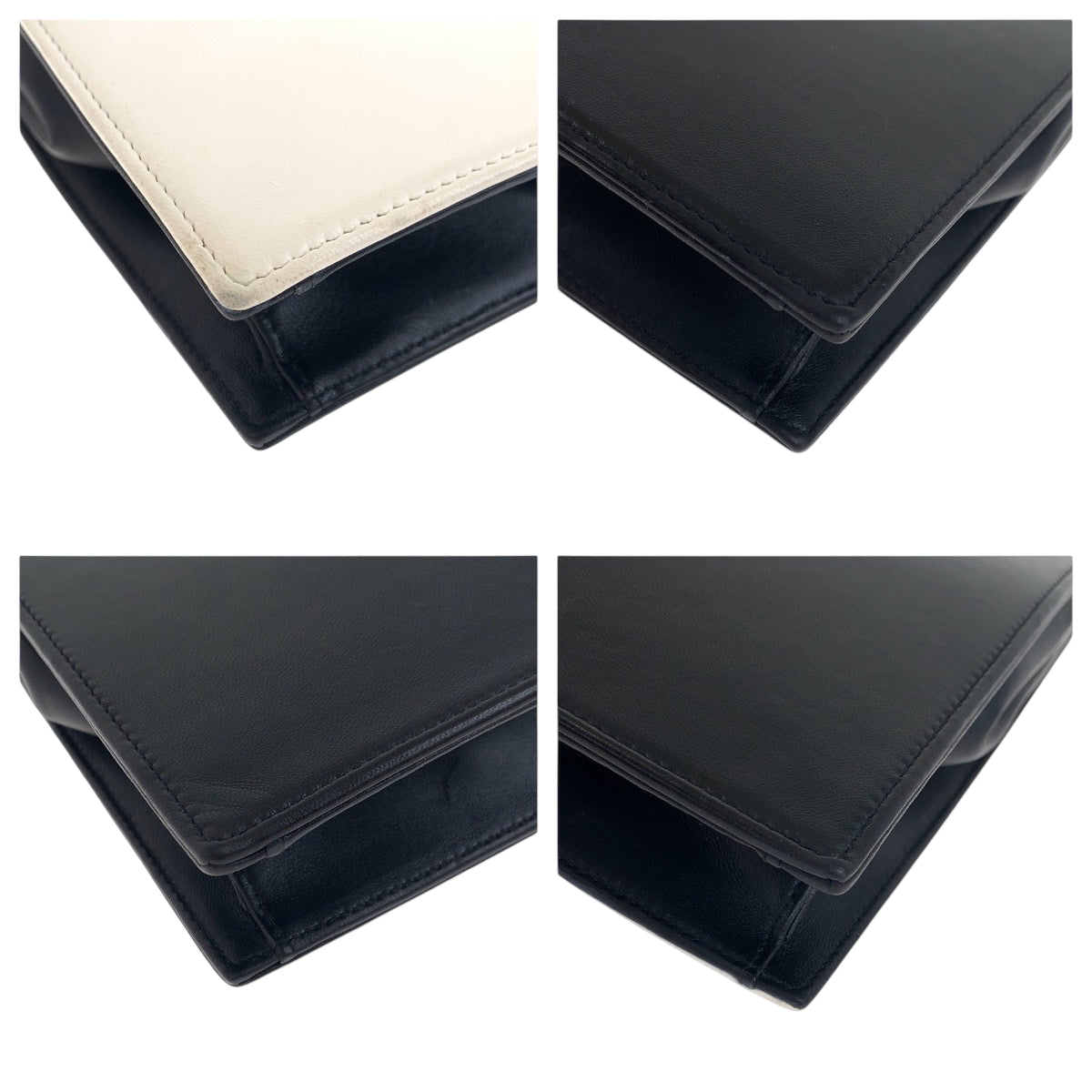 19065
CHANEL シャネル ココマーク ホワイト ブラック ゴールド金具 ラムスキン クラッチバッグ セカンドバッグ レディース A340