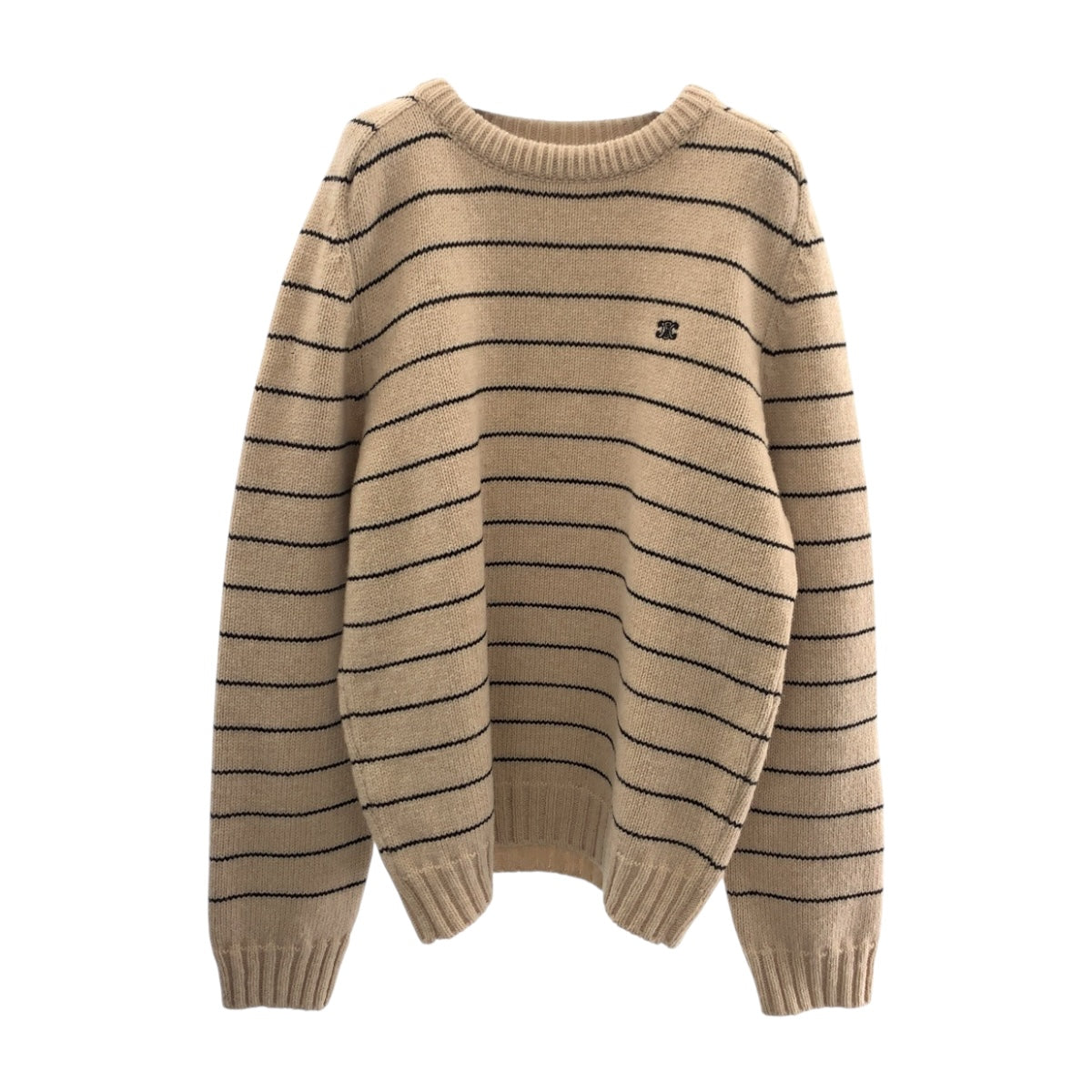 19068
CELINE セリーヌ トリオンフ 刺繍ボーダーニット サイズL ベージュ ブラック ウール 2AE4F896T ニット クルーネック セーター メンズ SA100