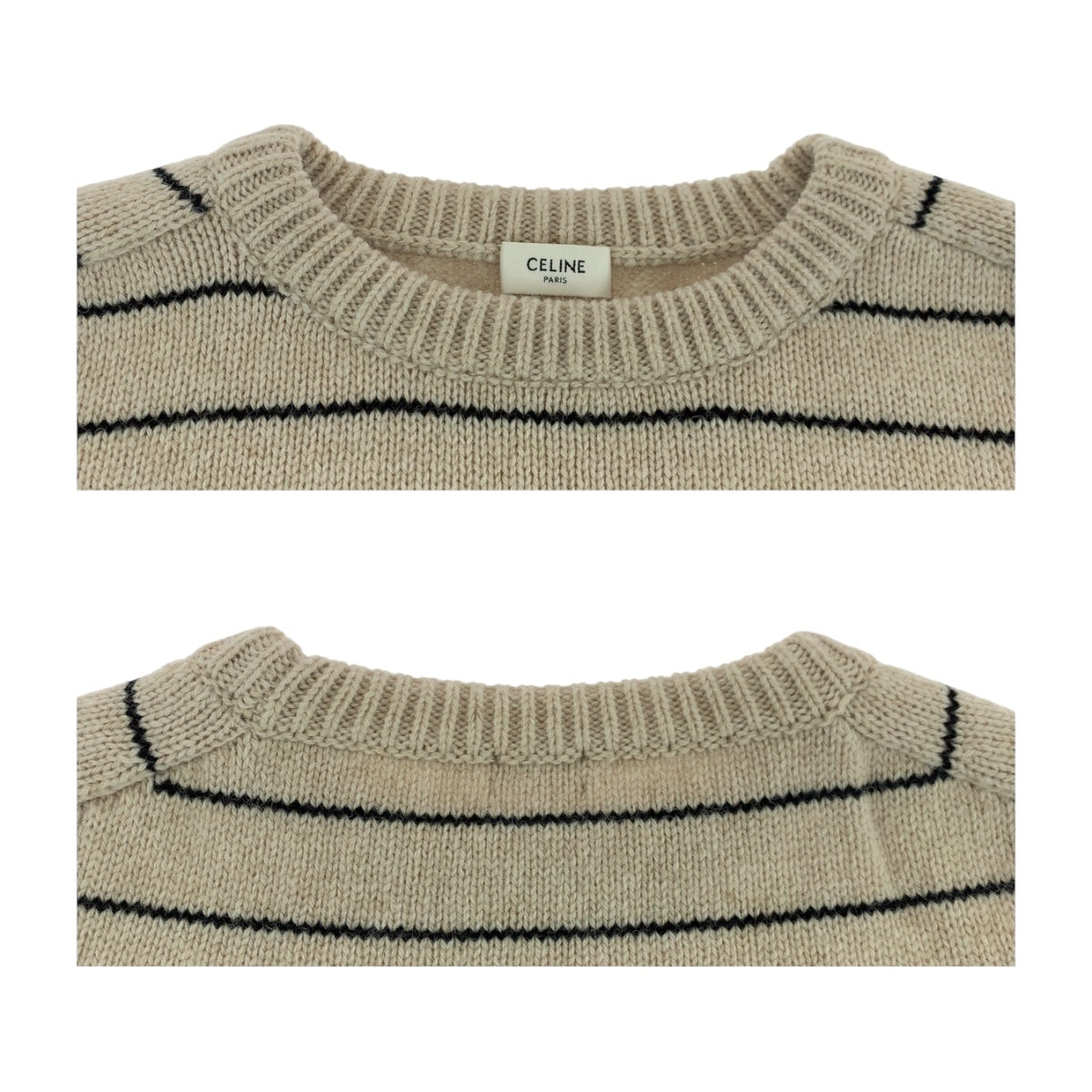 19068
CELINE セリーヌ トリオンフ 刺繍ボーダーニット サイズL ベージュ ブラック ウール 2AE4F896T ニット クルーネック セーター メンズ SA100