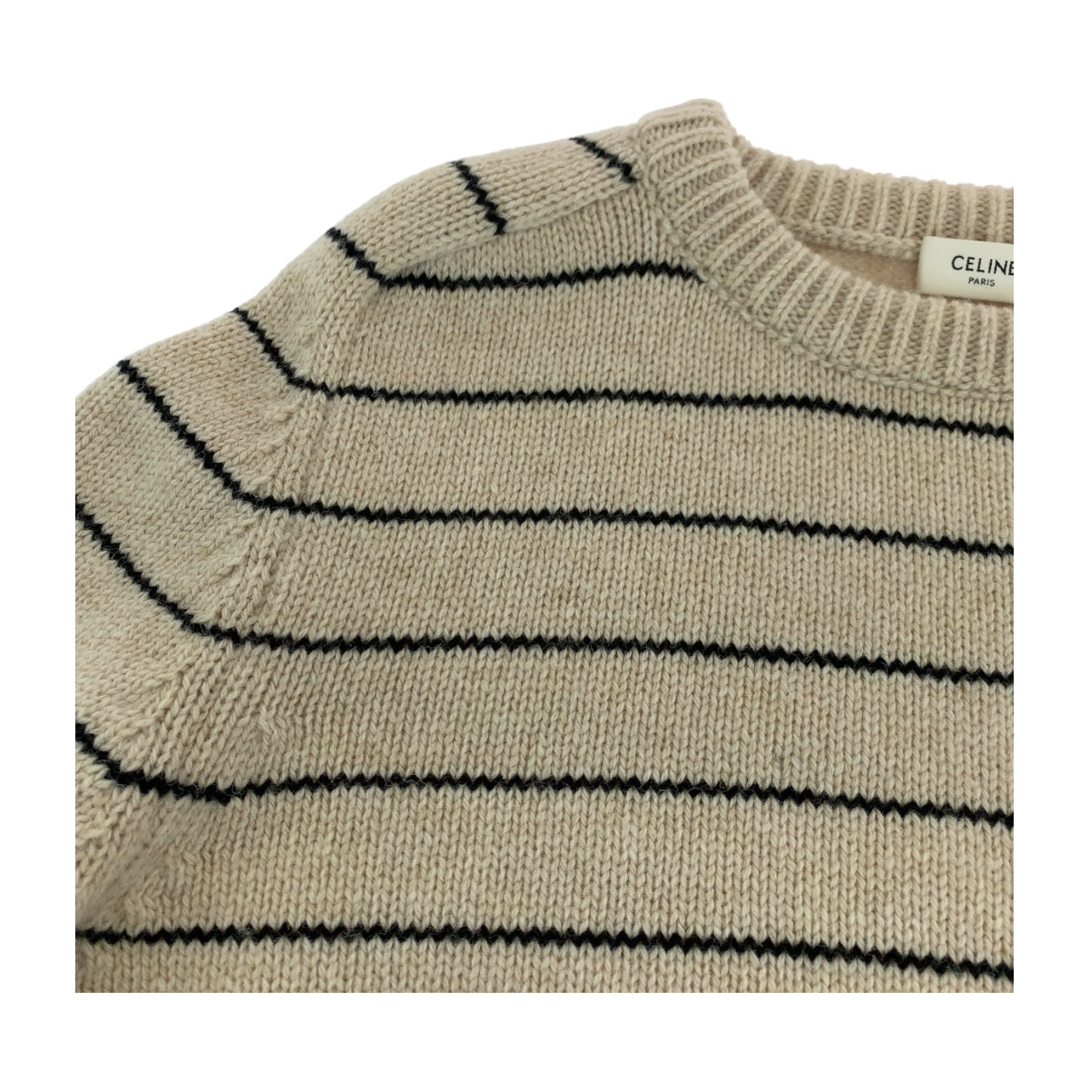 19068
CELINE セリーヌ トリオンフ 刺繍ボーダーニット サイズL ベージュ ブラック ウール 2AE4F896T ニット クルーネック セーター メンズ SA100