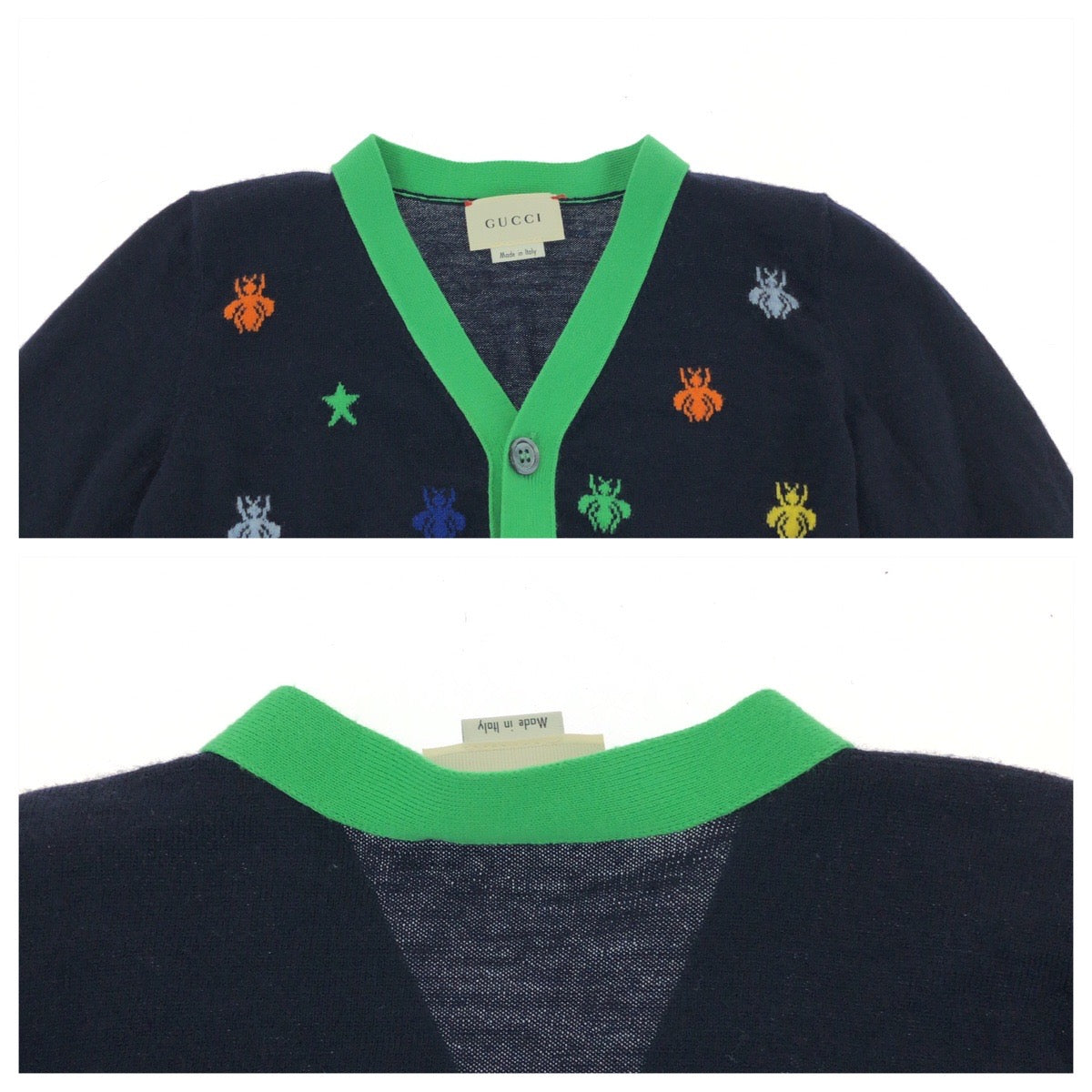 19070
GUCCI グッチ 蜂 ビー エンブロイダリー サイズ5 ネイビー マルチカラー コットン カーディガン キッズ SA38