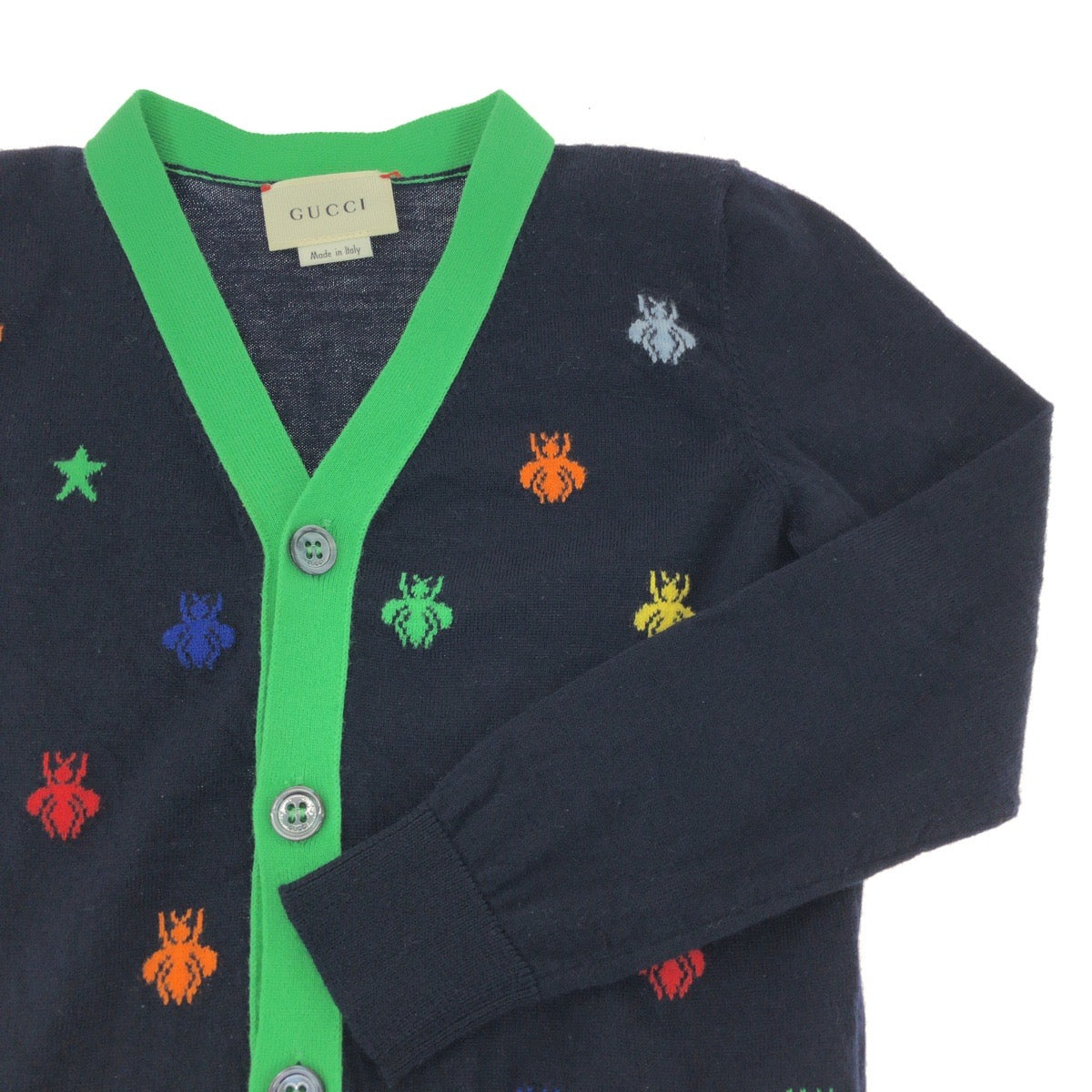 19070
GUCCI グッチ 蜂 ビー エンブロイダリー サイズ5 ネイビー マルチカラー コットン カーディガン キッズ SA38