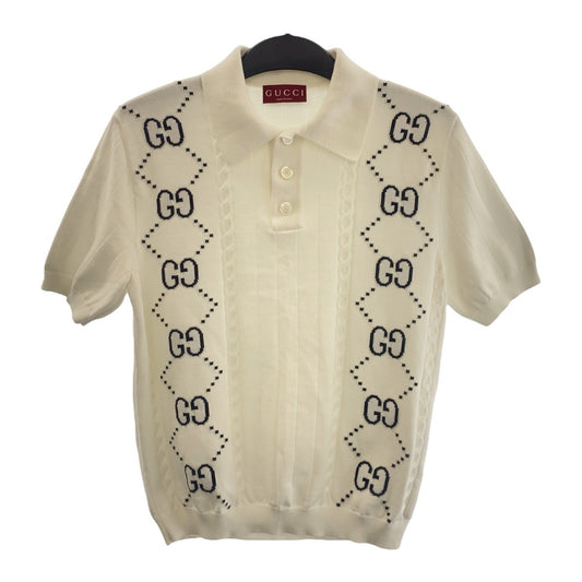 19071
GUCCI グッチ GGインターシャ ホワイト ブラック コットン ポロシャツ メンズ SA54