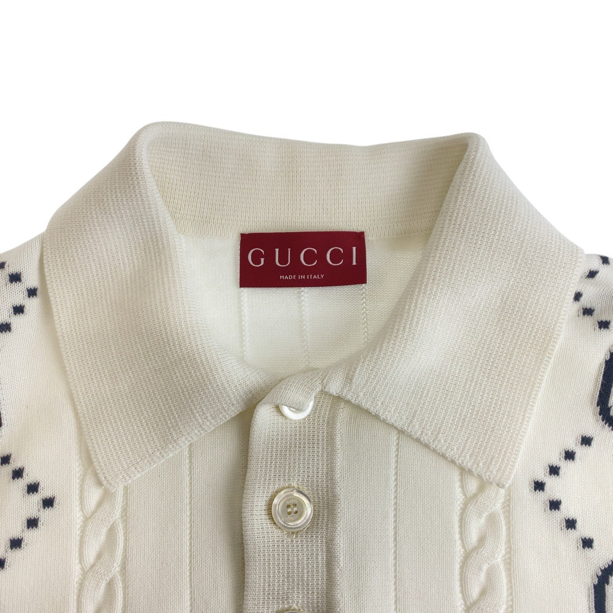 19071
GUCCI グッチ GGインターシャ ホワイト ブラック コットン ポロシャツ メンズ SA54