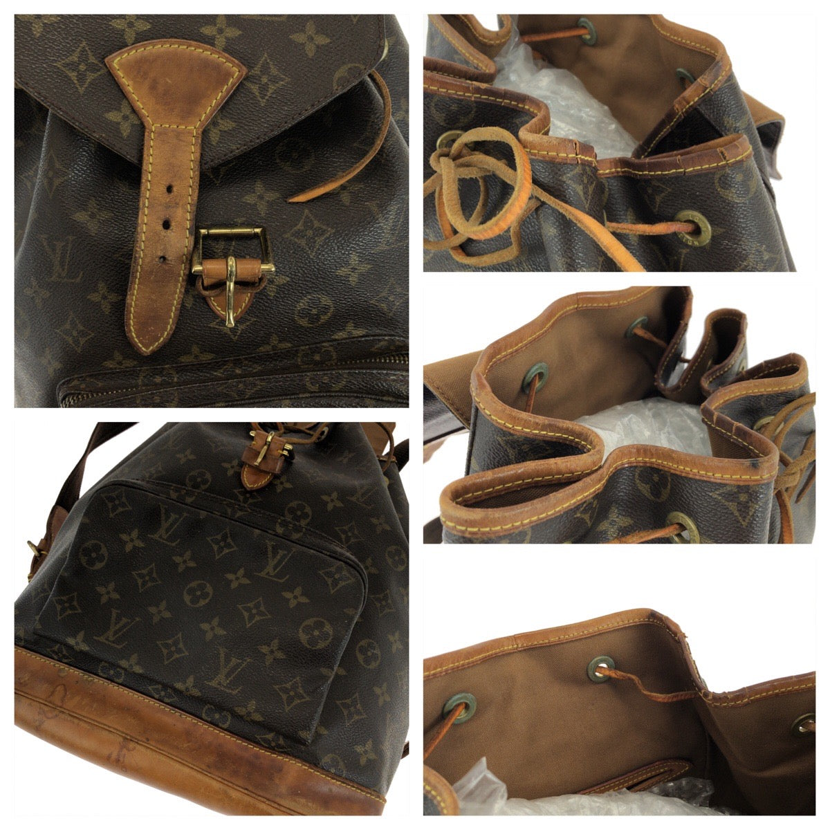 19075
LOUIS VUITTON ルイヴィトン モノグラム モンスリGM ブラウン ゴールド金具 PVC M51135 リュックサック バックパック  レディース B44
