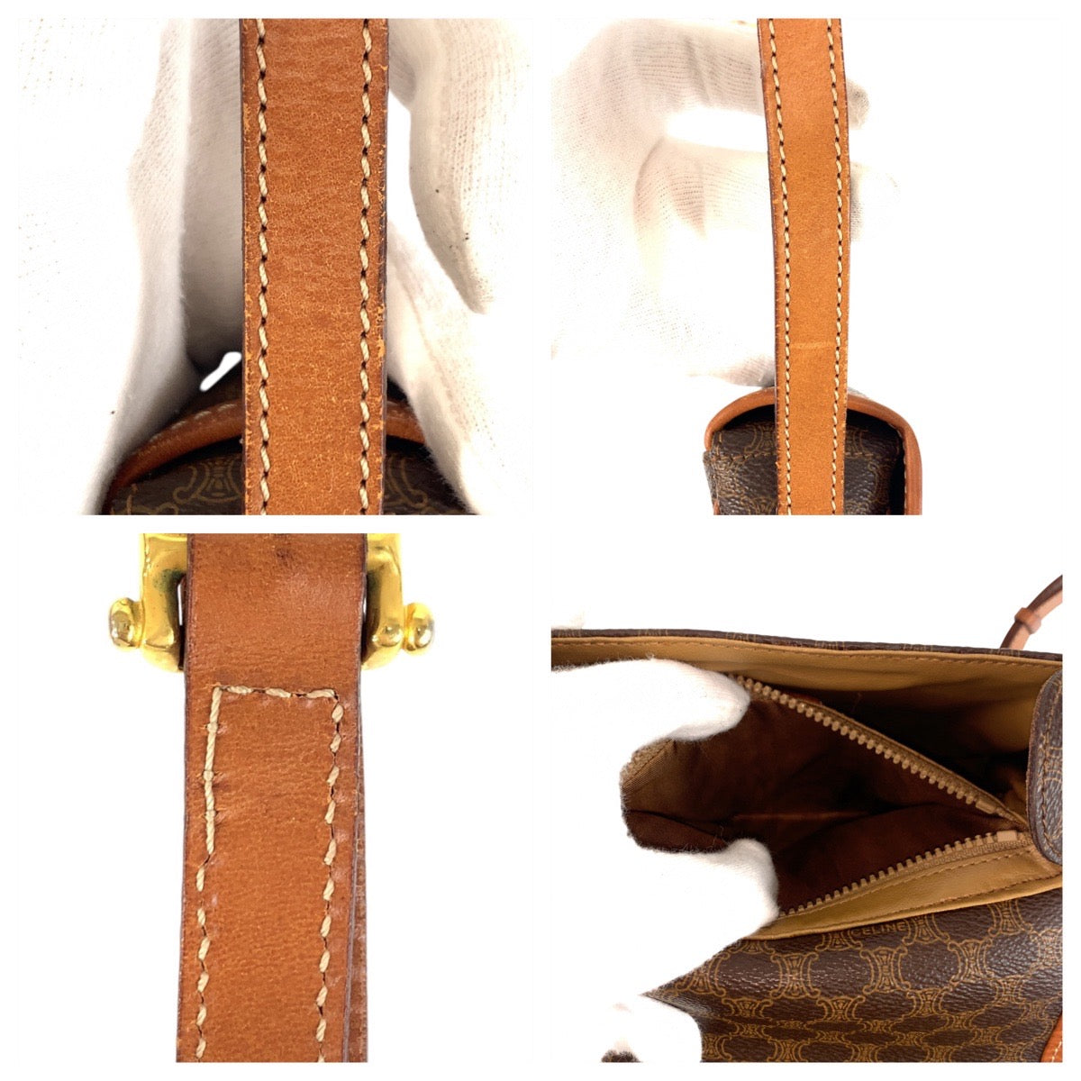 19077
CELINE セリーヌ ヴィンテージ マカダム ブラウン ゴールド金具 PVC / レザー MO7 ショルダーバッグ ポシェット レディース ABP28