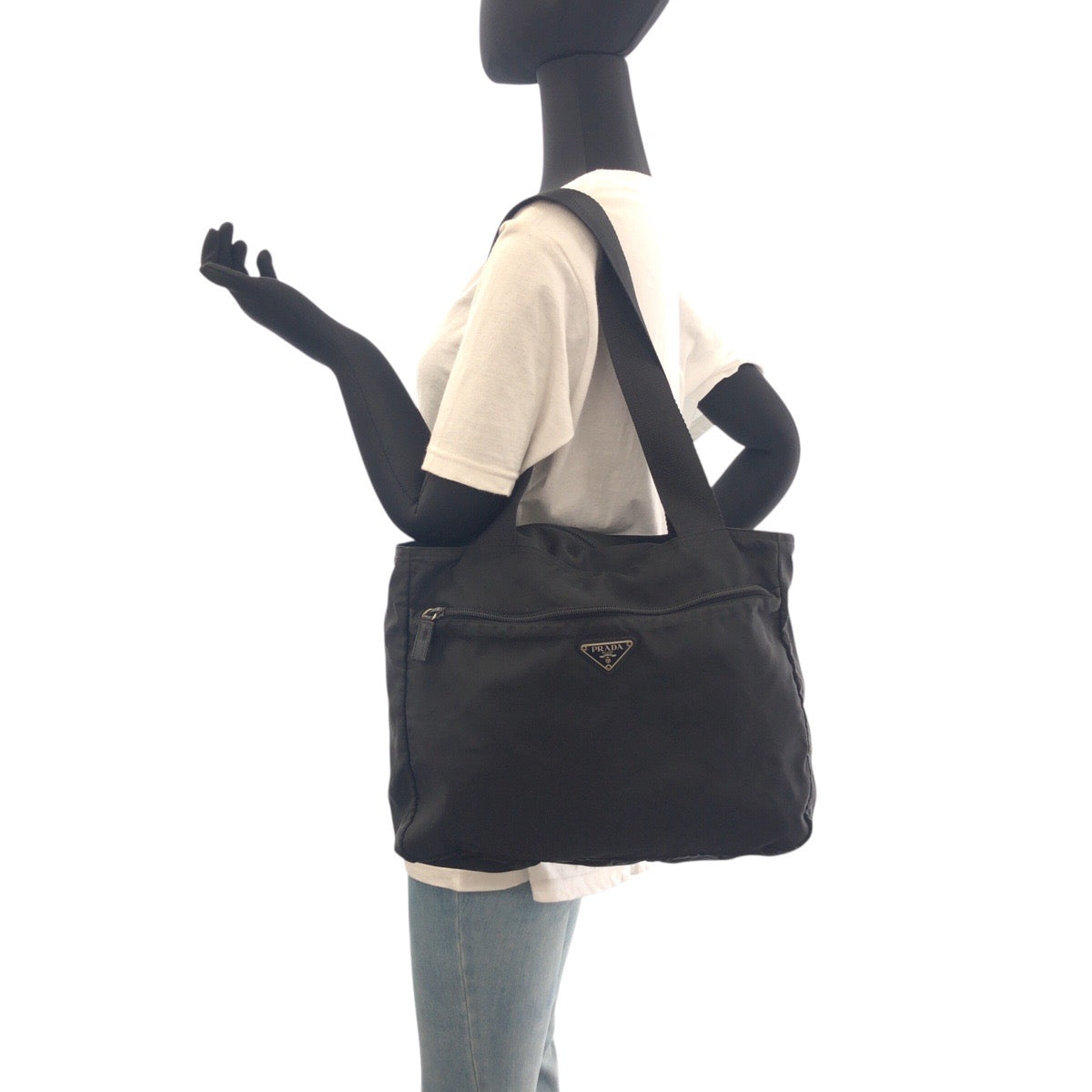 19078
PRADA プラダ テスート 三角ロゴプレート ブラック 黒 シルバー金具 ナイロン トートバッグ ショルダーバッグ レディース AB16