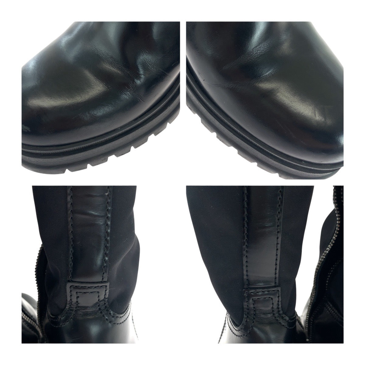 19079
PRADA プラダ テスート 三角ロゴプレート ブラック 黒 シルバー金具 ナイロン / レザー ロングブーツ  レディース ABP86