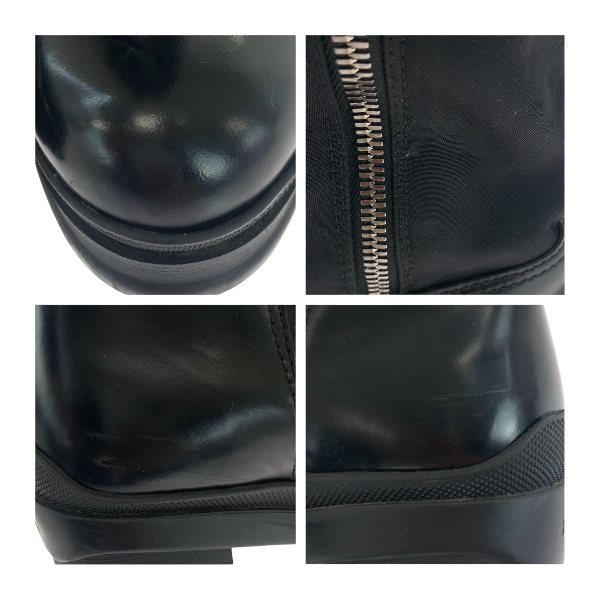 19079
PRADA プラダ テスート 三角ロゴプレート ブラック 黒 シルバー金具 ナイロン / レザー ロングブーツ  レディース ABP86