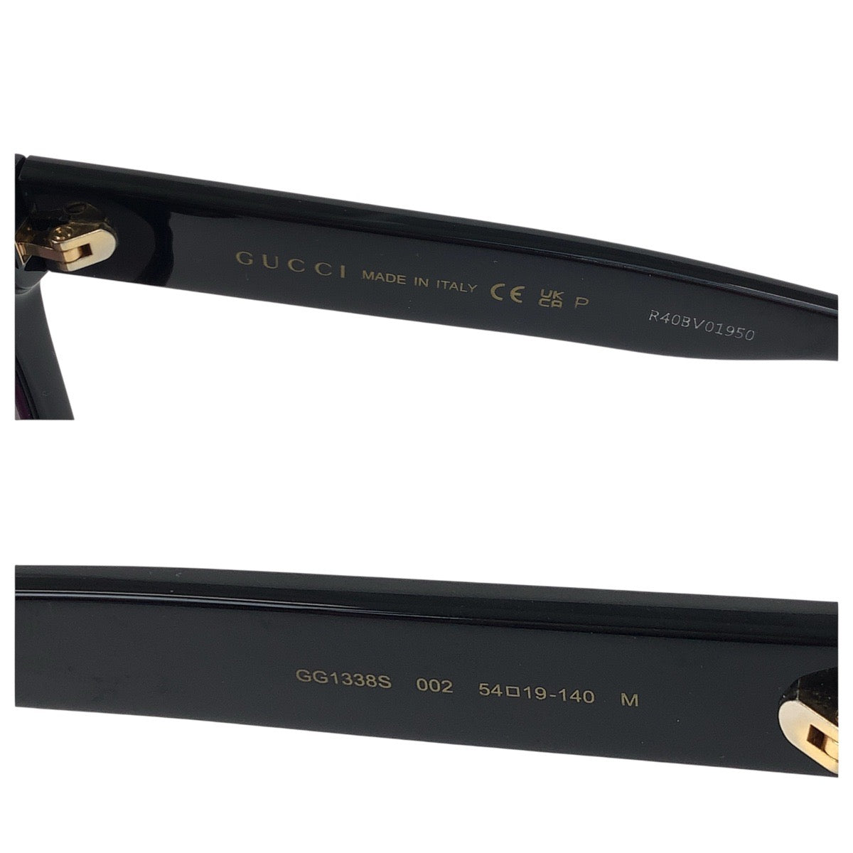 19082
GUCCI グッチ インターロッキング ブラック 黒 ゴールド金具 プラスチック GG1338S 002 54◻︎19-140 M サングラス 男女兼用 ウェリントン  メンズ A20