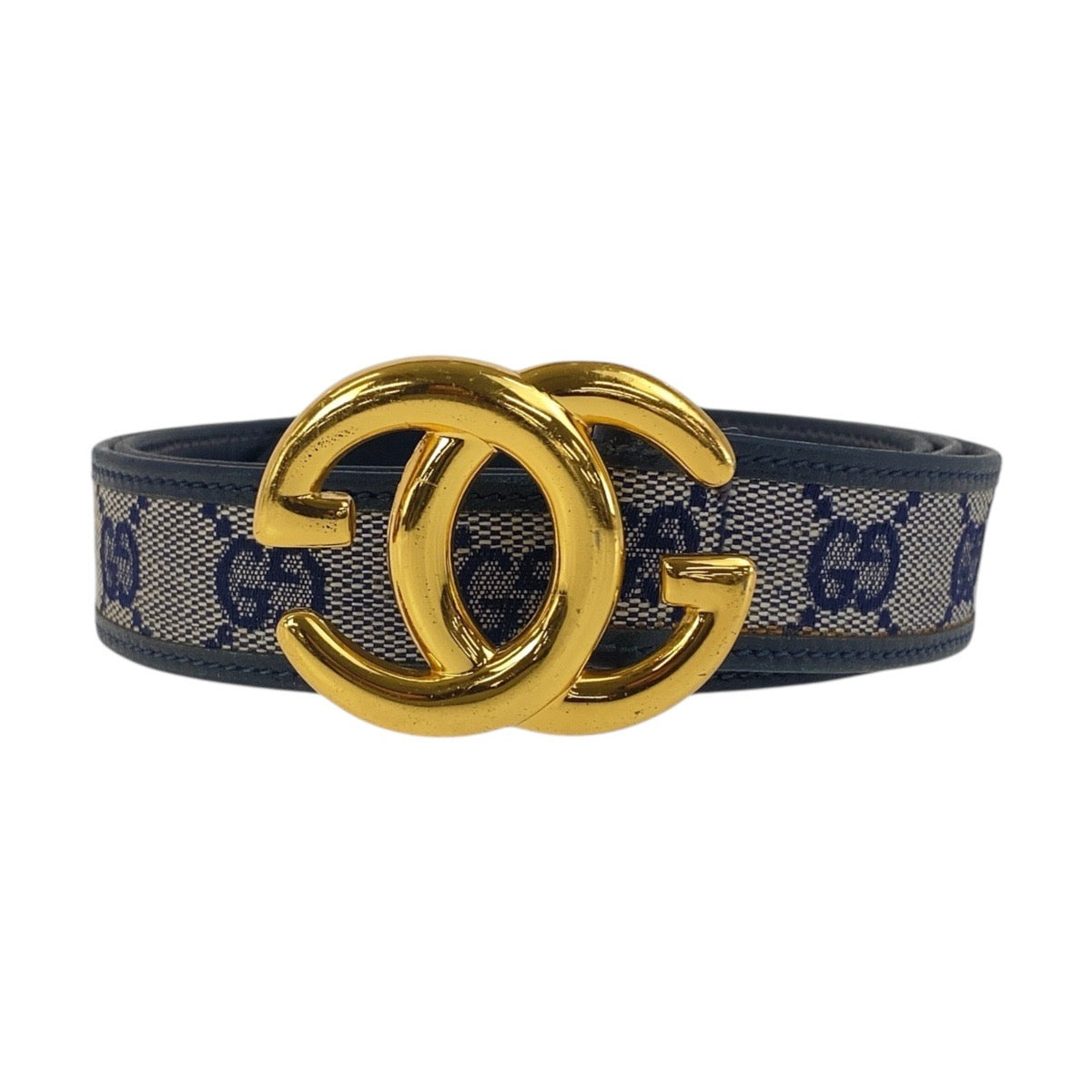 19083
GUCCI グッチ ヴィンテージ オールドグッチ インターロッキング 75cm ネイビー グレー ゴールド金具 GGキャンバス / レザー ベルト  レディース AB14