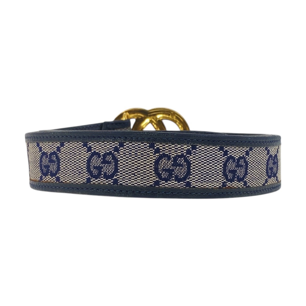 19083
GUCCI グッチ ヴィンテージ オールドグッチ インターロッキング 75cm ネイビー グレー ゴールド金具 GGキャンバス / レザー ベルト  レディース AB14