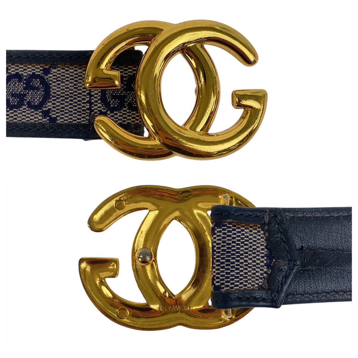 19083
GUCCI グッチ ヴィンテージ オールドグッチ インターロッキング 75cm ネイビー グレー ゴールド金具 GGキャンバス / レザー ベルト  レディース AB14
