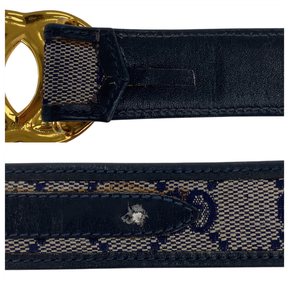 19083
GUCCI グッチ ヴィンテージ オールドグッチ インターロッキング 75cm ネイビー グレー ゴールド金具 GGキャンバス / レザー ベルト  レディース AB14