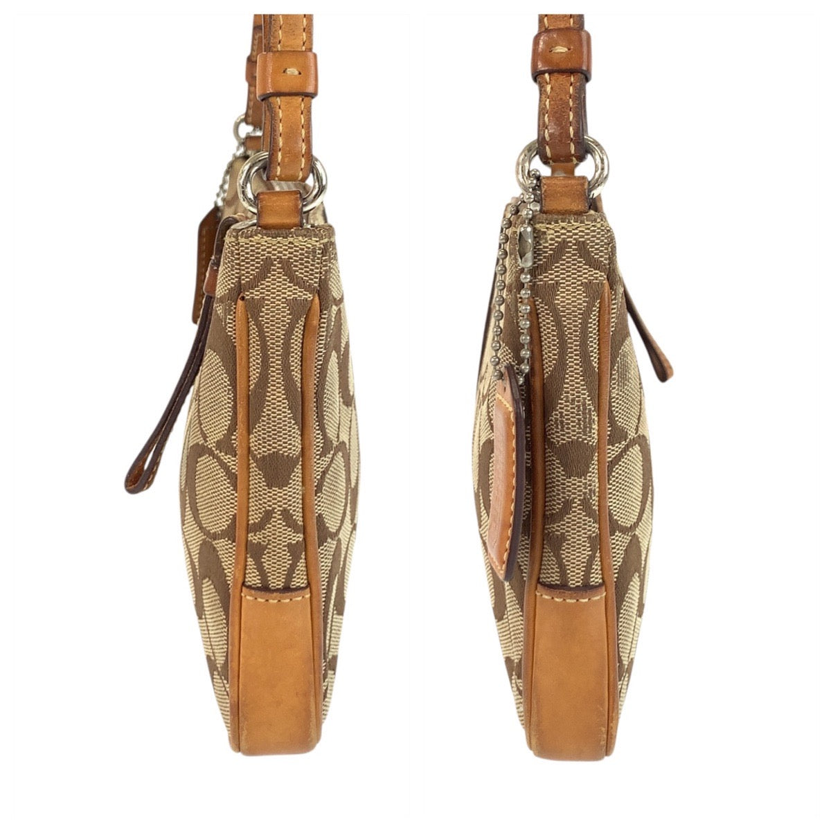 19087
COACH コーチ シグネチャー スリムデミジップ ベージュ キャメル シルバー金具 キャンバス / レザー 6338 ショルダーバッグ ポシェット レディース AB8