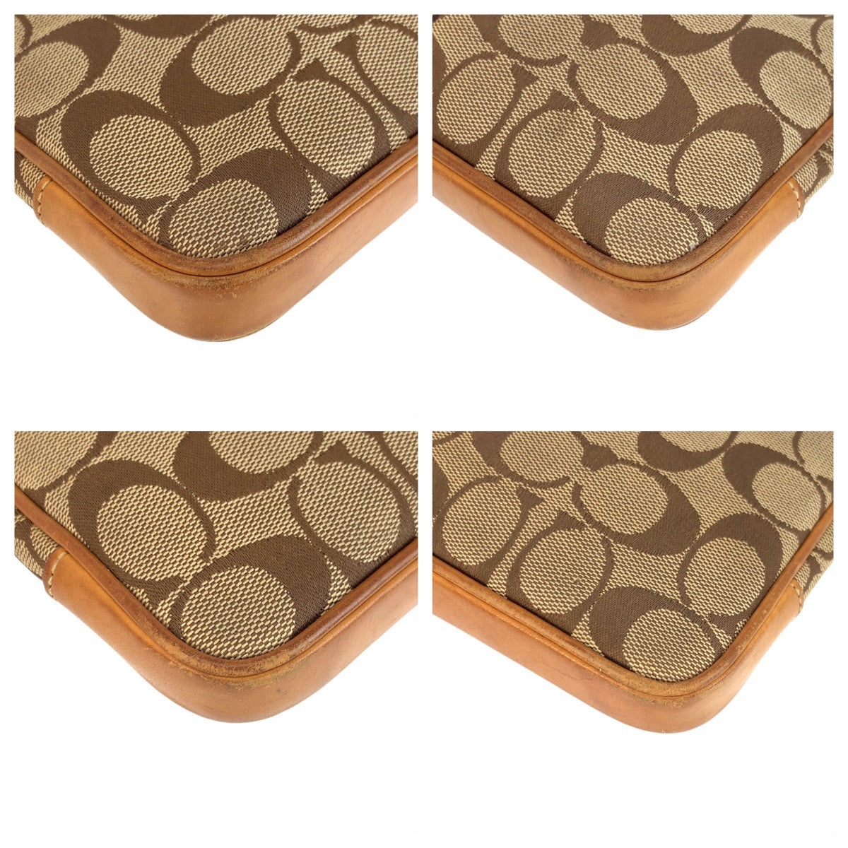 19087
COACH コーチ シグネチャー スリムデミジップ ベージュ キャメル シルバー金具 キャンバス / レザー 6338 ショルダーバッグ ポシェット レディース AB8