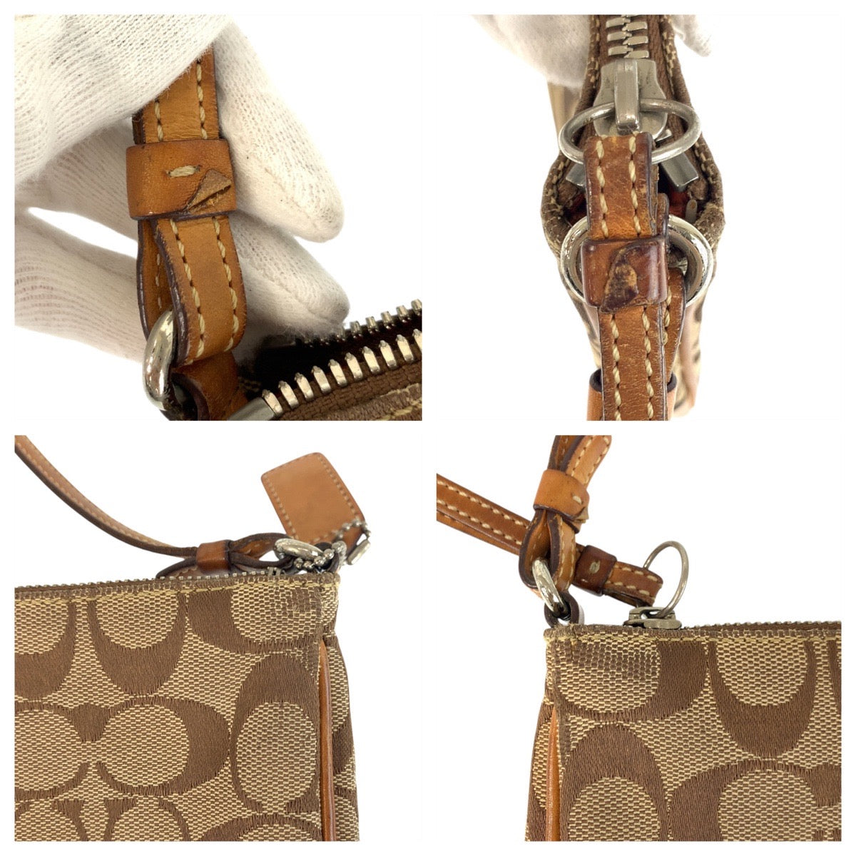 19087
COACH コーチ シグネチャー スリムデミジップ ベージュ キャメル シルバー金具 キャンバス / レザー 6338 ショルダーバッグ ポシェット レディース AB8