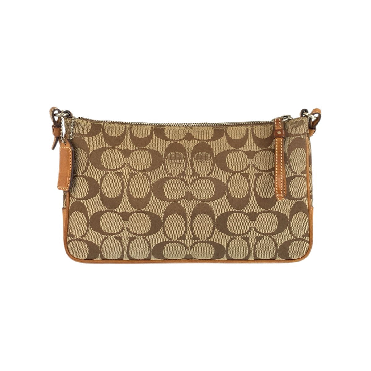 19087
COACH コーチ シグネチャー スリムデミジップ ベージュ キャメル シルバー金具 キャンバス / レザー 6338 ショルダーバッグ ポシェット レディース AB8