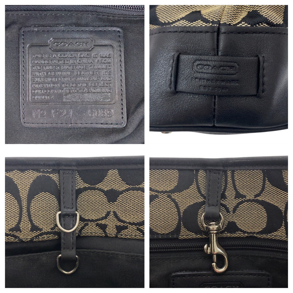 19088
COACH コーチ シグネチャー ブラック グレー シルバー金具 キャンバス / レザー F2J-6089 トートバッグ ハンドバッグ レディース AB8