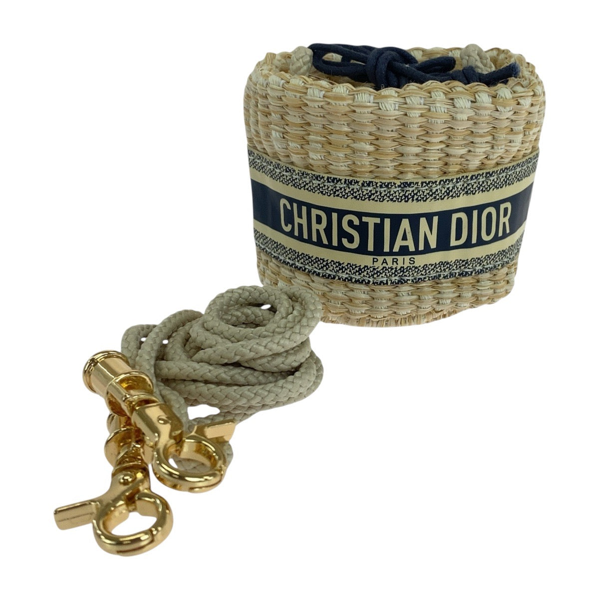 19097
Dior ディオール ノベルティ ベージュ ネイビー ゴールド金具 ストロー C800500471 斜め掛け ショルダーバッグ ポシェット  レディース N14