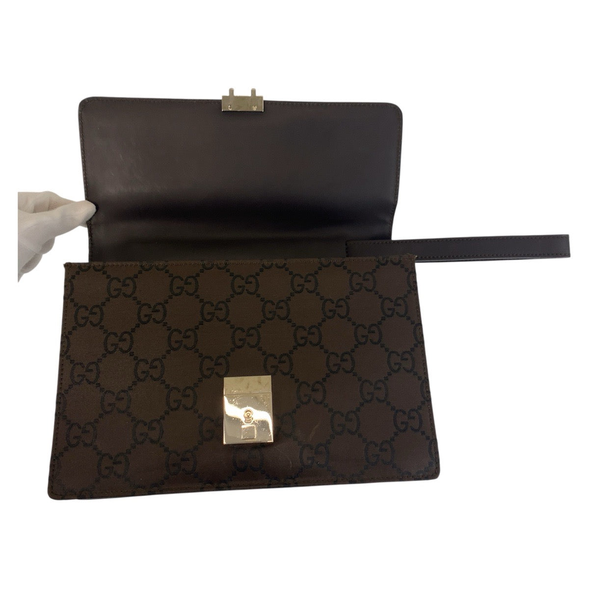 19110
GUCCI グッチ GG柄 ブラウン シルバー金具 ナイロン 018 1600 クラッチバッグ セカンドバッグ メンズ AB22