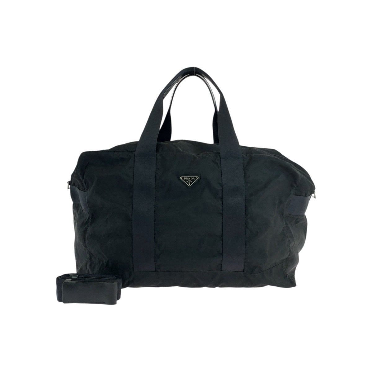 19113
PRADA プラダ テスート 三角ロゴプレート ブラック 黒 シルバー金具 ナイロン / レザー ボストンバッグ ショルダーバッグ  レディース AB38