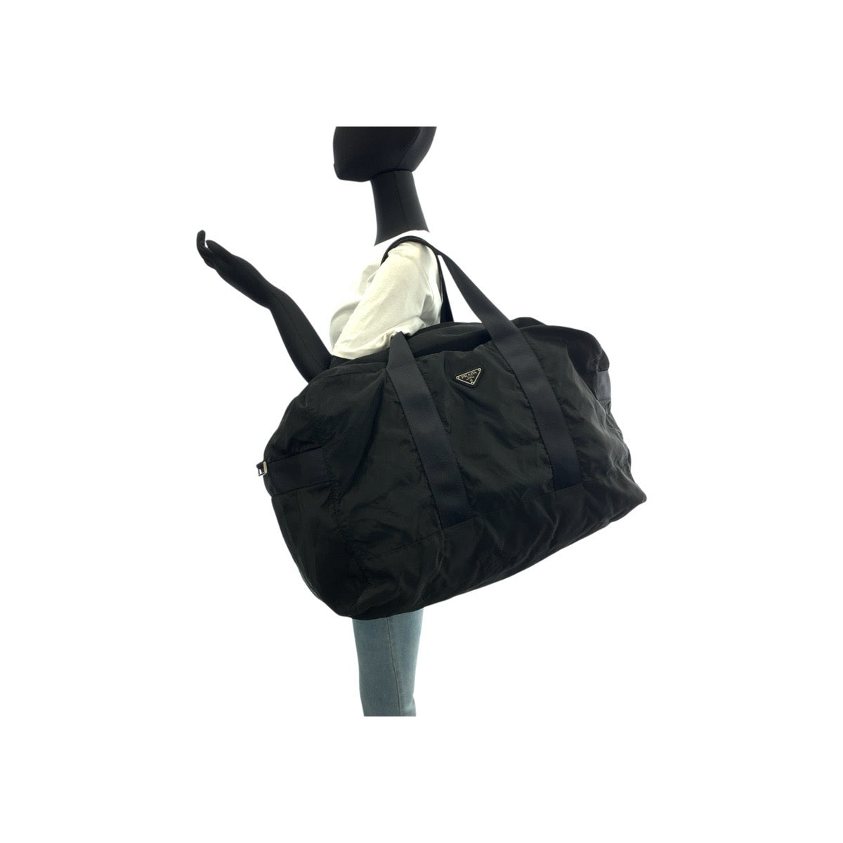 19113
PRADA プラダ テスート 三角ロゴプレート ブラック 黒 シルバー金具 ナイロン / レザー ボストンバッグ ショルダーバッグ  レディース AB38