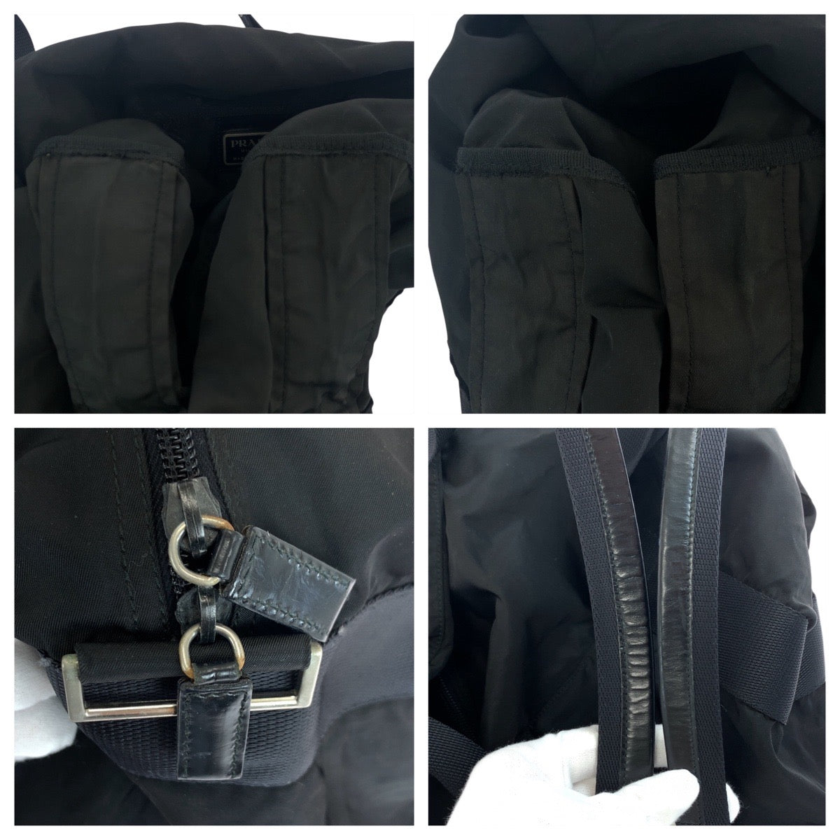 19113
PRADA プラダ テスート 三角ロゴプレート ブラック 黒 シルバー金具 ナイロン / レザー ボストンバッグ ショルダーバッグ  レディース AB38