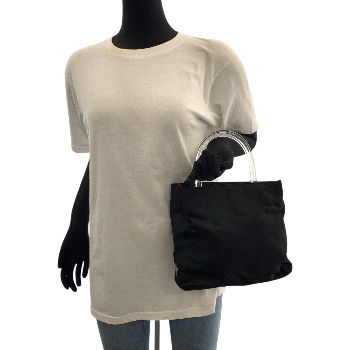 19114
PRADA プラダ テスート 三角ロゴプレート ブラック 黒 クリア ナイロン トートバッグ ハンドバッグ  レディース ABP24