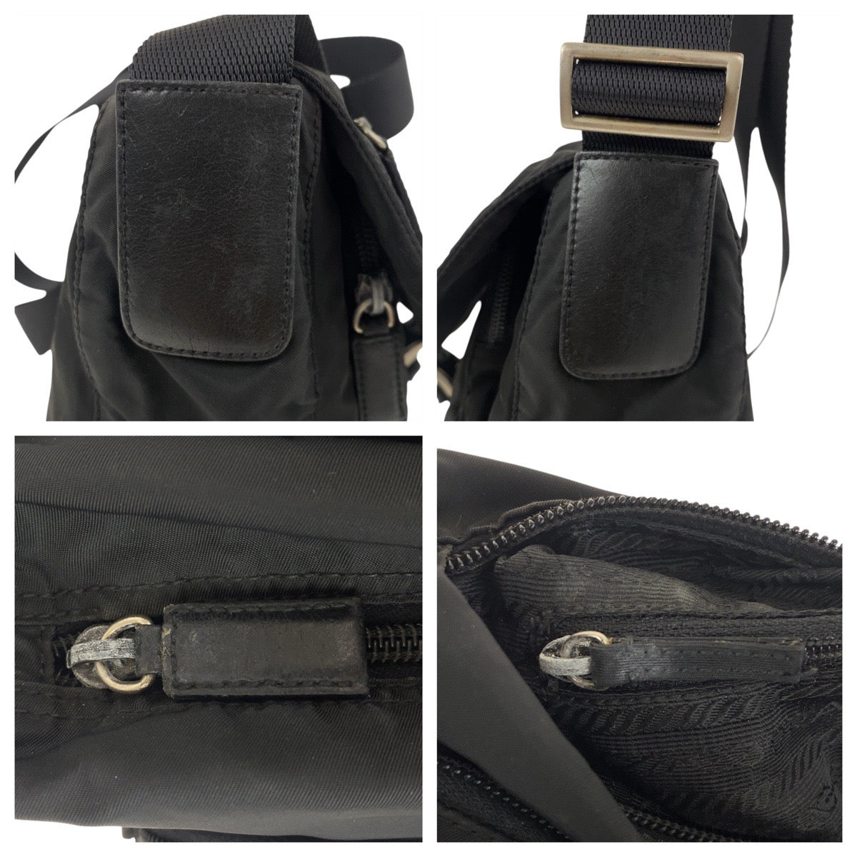 19116
PRADA プラダ テスート 三角ロゴプレート ブラック 黒 シルバー金具 ナイロン / レザー ショルダーバッグ ポシェット   レディース AB30