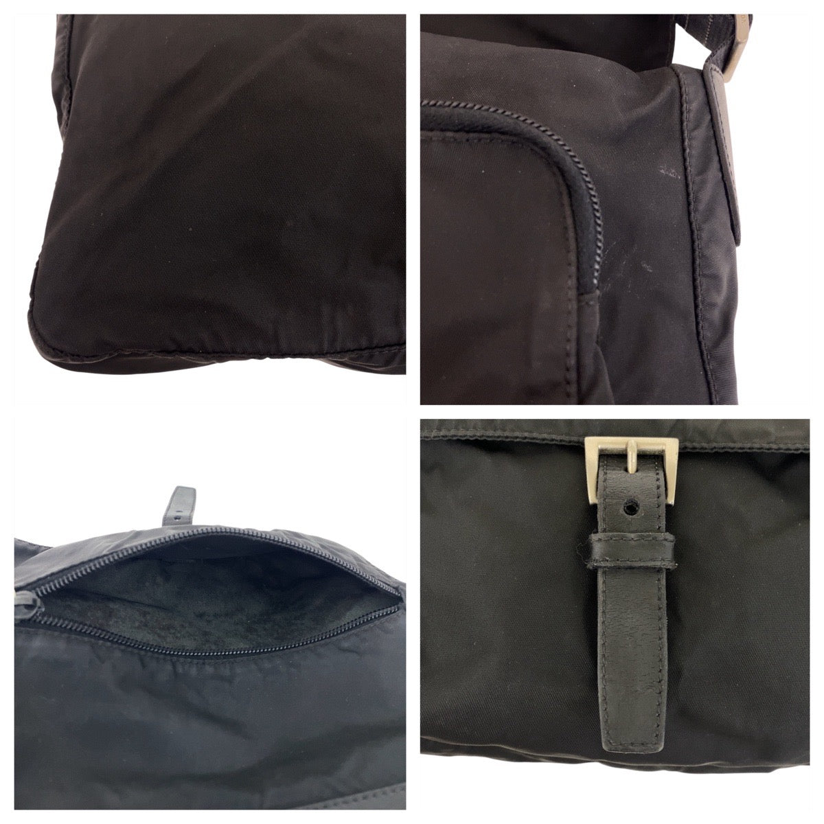 19116
PRADA プラダ テスート 三角ロゴプレート ブラック 黒 シルバー金具 ナイロン / レザー ショルダーバッグ ポシェット   レディース AB30