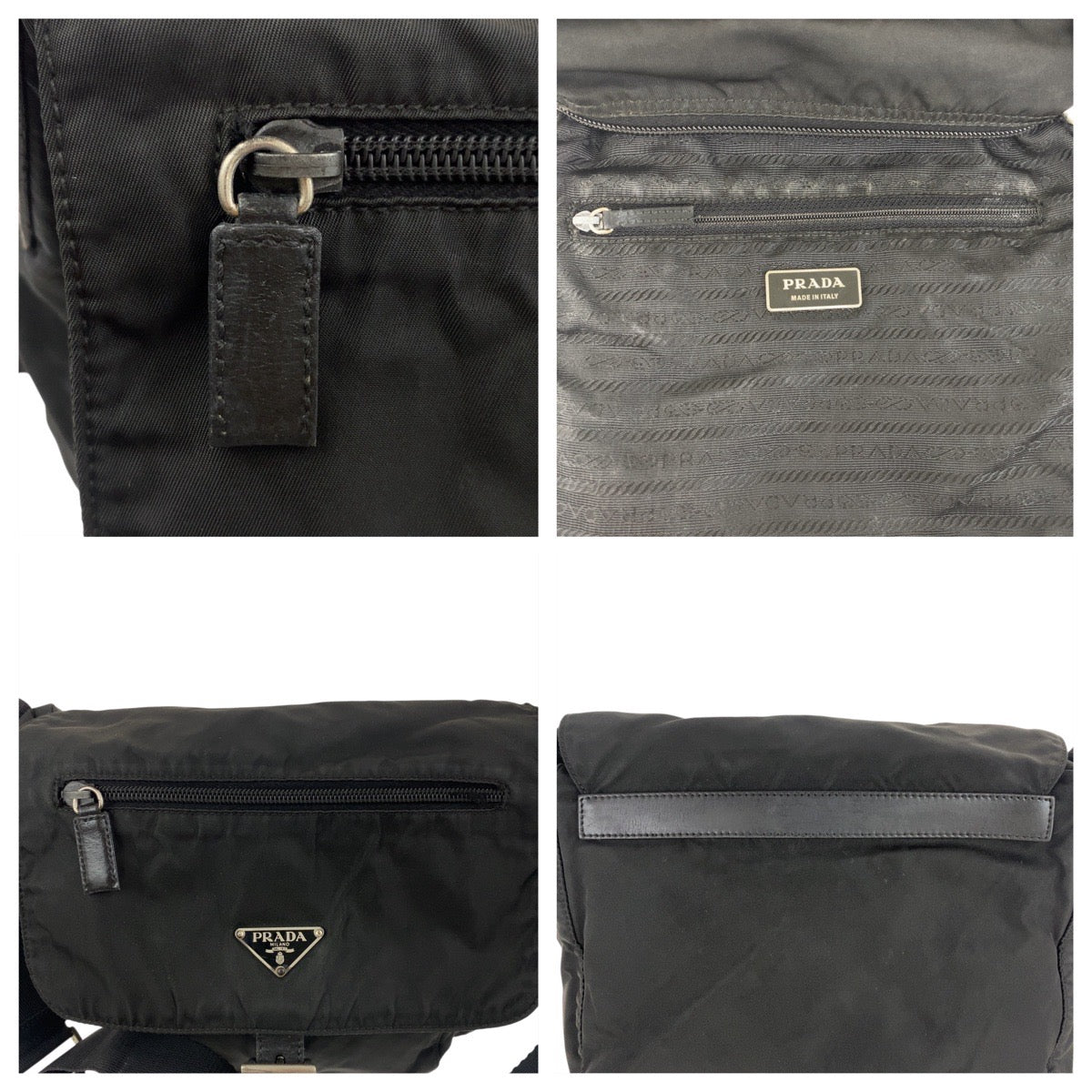 19116
PRADA プラダ テスート 三角ロゴプレート ブラック 黒 シルバー金具 ナイロン / レザー ショルダーバッグ ポシェット   レディース AB30