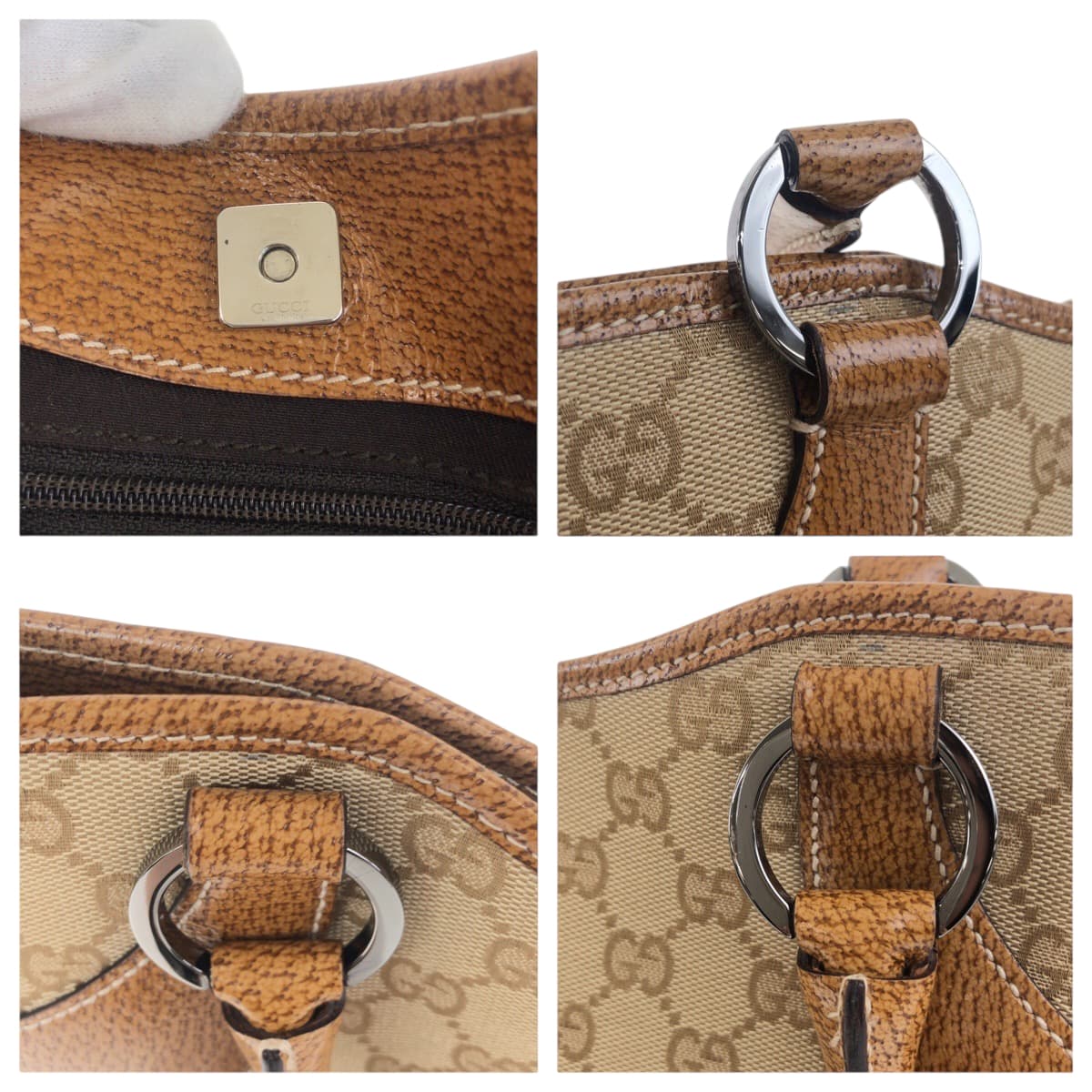 19119
GUCCI グッチ ベージュ ブラウン シルバー金具 GGキャンバス 113015 トートバッグ ショルダーバッグ レディース A48