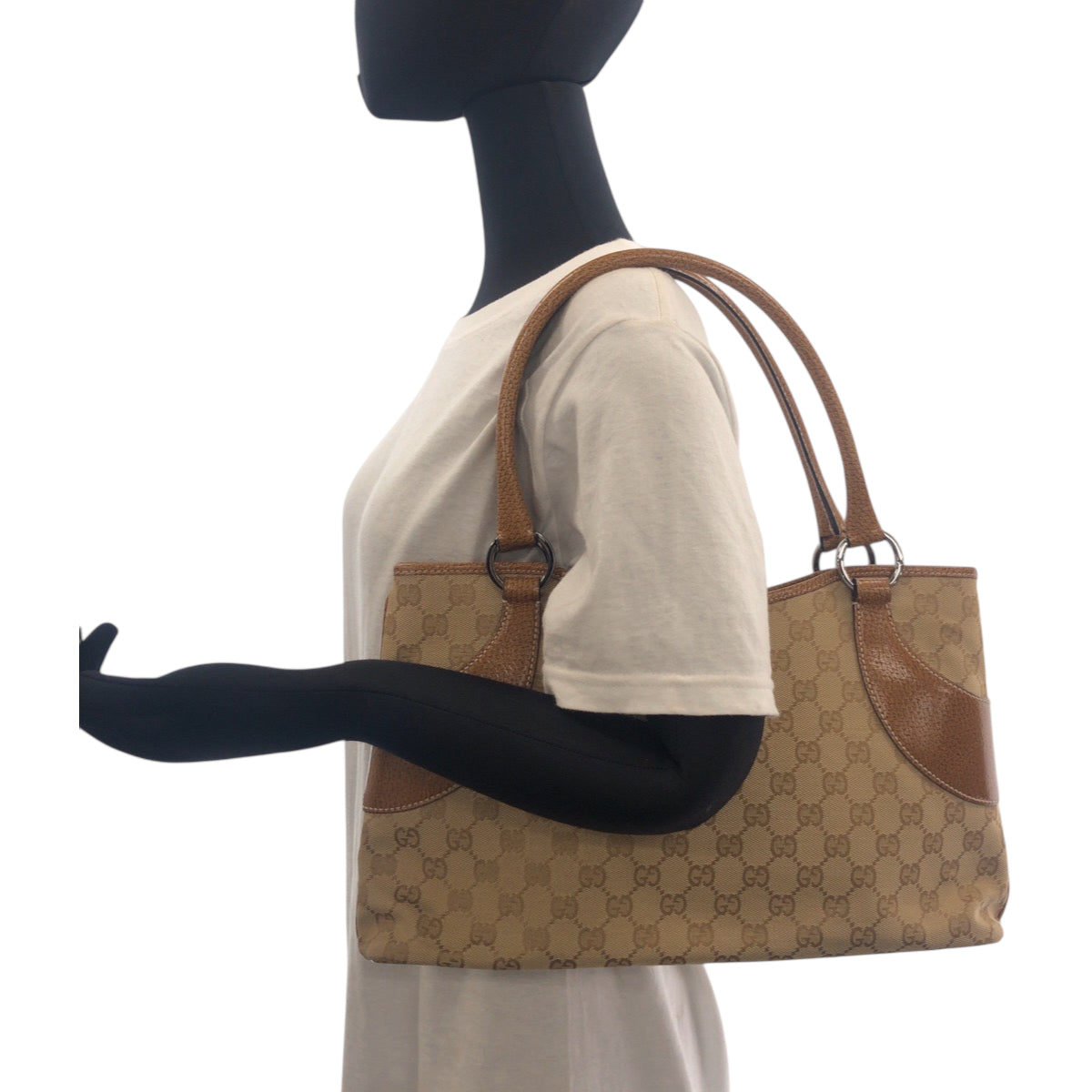 19119
GUCCI グッチ ベージュ ブラウン シルバー金具 GGキャンバス 113015 トートバッグ ショルダーバッグ レディース A48