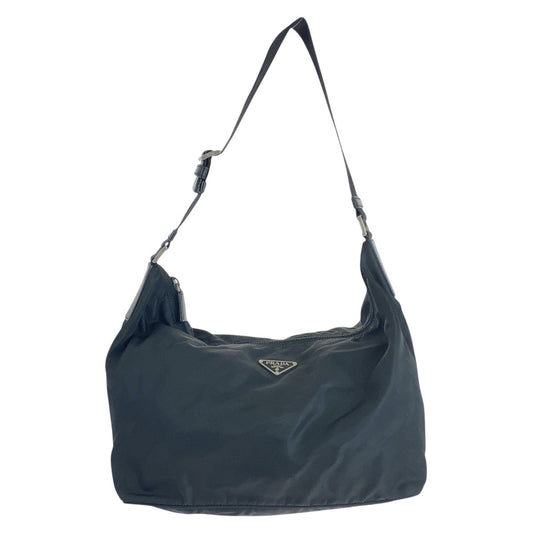 19120
PRADA プラダ テスート 三角ロゴプレート ブラック 黒 シルバー金具 ナイロン ショルダーバッグ  レディース AB38