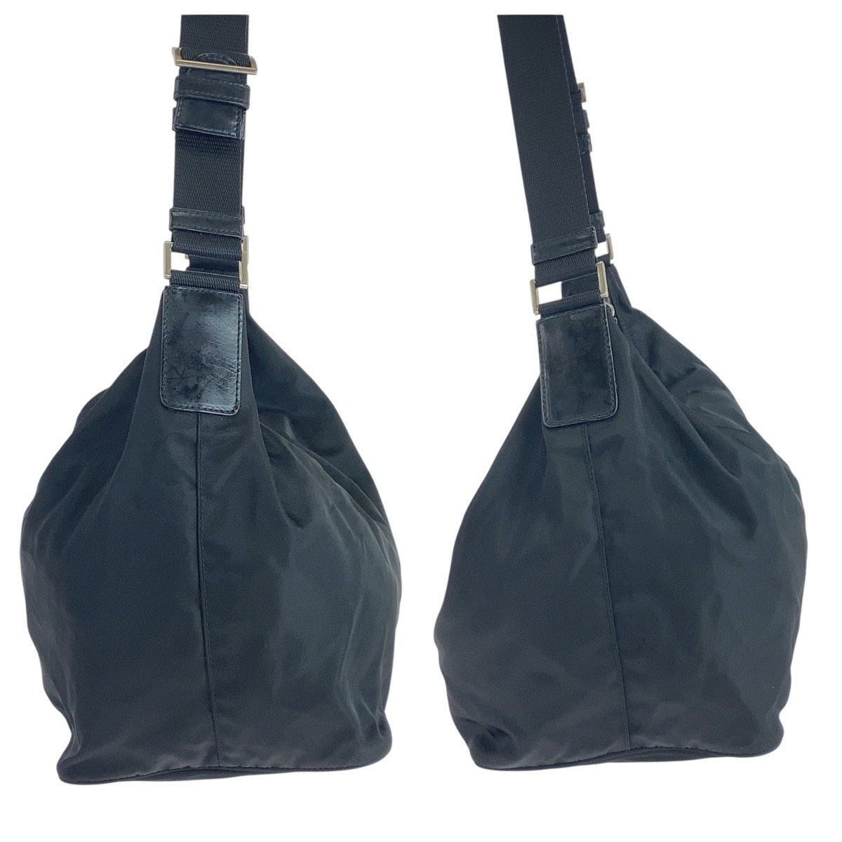 19120
PRADA プラダ テスート 三角ロゴプレート ブラック 黒 シルバー金具 ナイロン ショルダーバッグ  レディース AB38