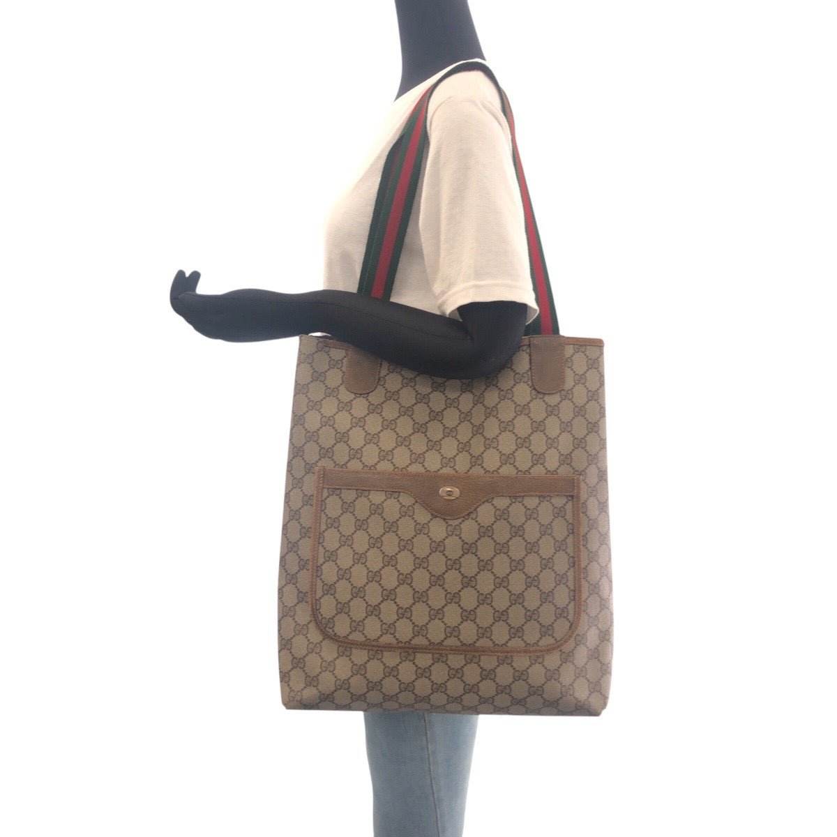 19122
GUCCI グッチ ヴィンテージ オールドグッチ シェリーライン ベージュ ブラウン ゴールド金具 GGスプリームキャンバス 50205 トートバッグ ショルダーバッグ  レディース AB20