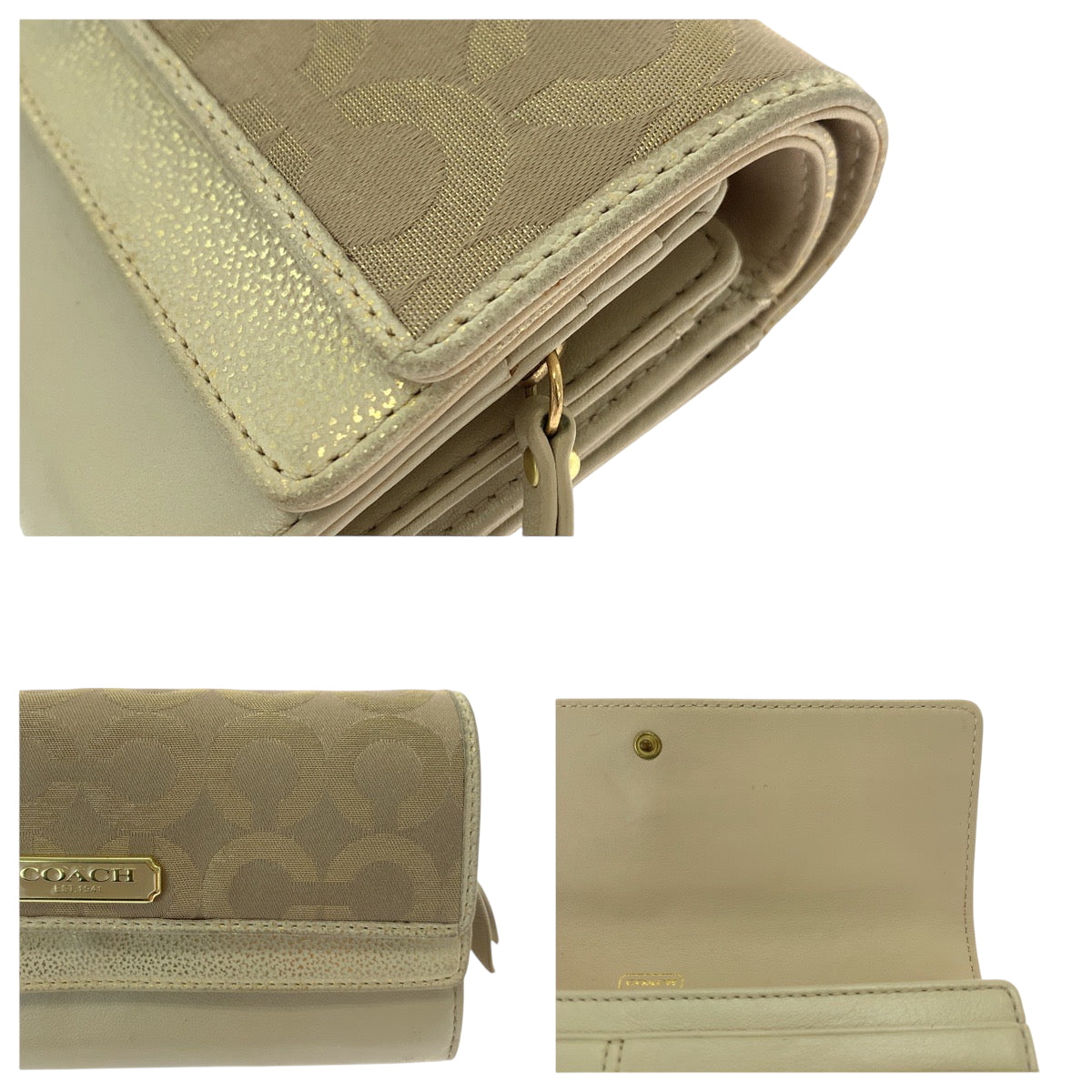 19303
COACH コーチ シグネチャー ベージュ ゴールド ゴールド金具 キャンバス 長財布 ロングウォレット レディース AB1