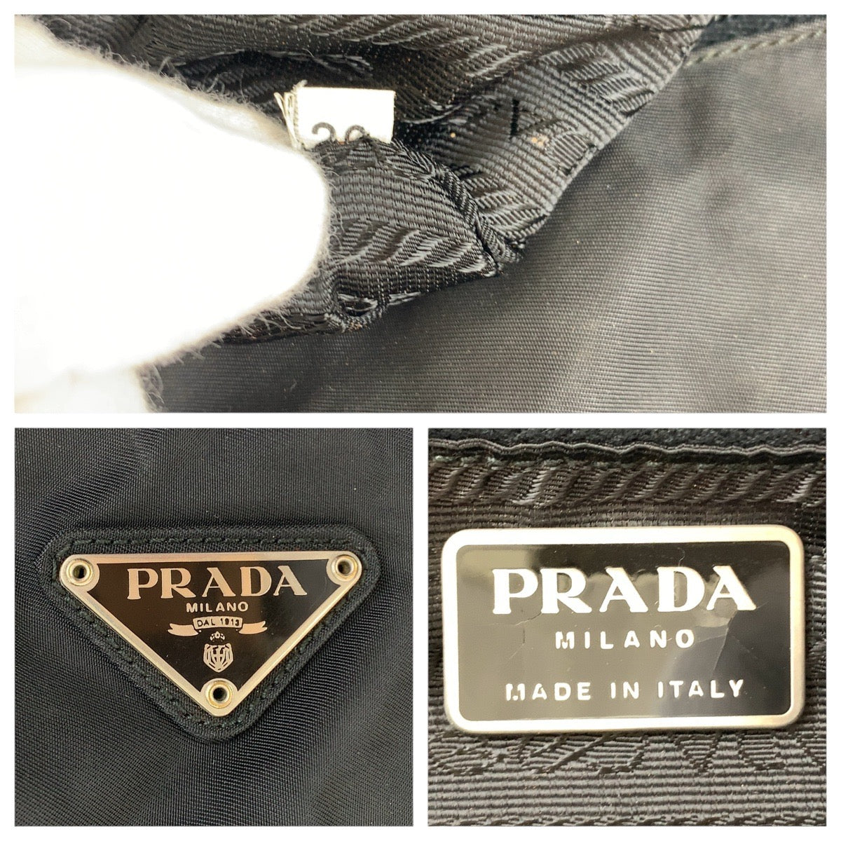 19123
PRADA プラダ テスート 三角ロゴプレート ブラック 黒 シルバー金具 ナイロン  トートバッグ ハンドバッグ  レディース ABP34