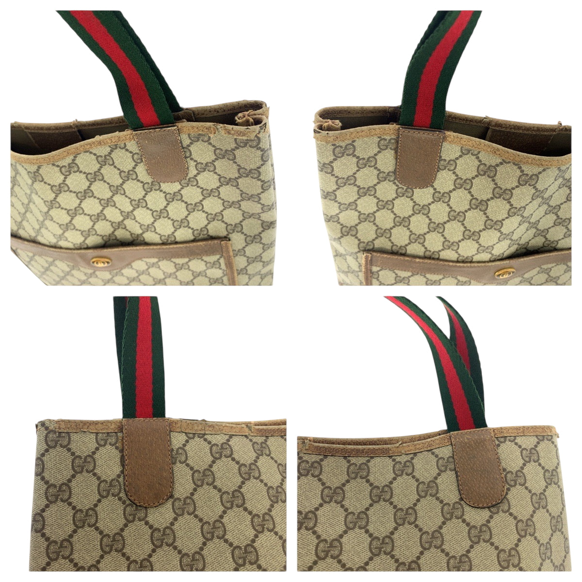 19124
GUCCI グッチ ヴィンテージ オールドグッチ シェリーライン ベージュ ブラウン グリーン レッド GGスプリームキャンバス 39 02 003 トートバッグ ショルダーバッグ レディース AB20
