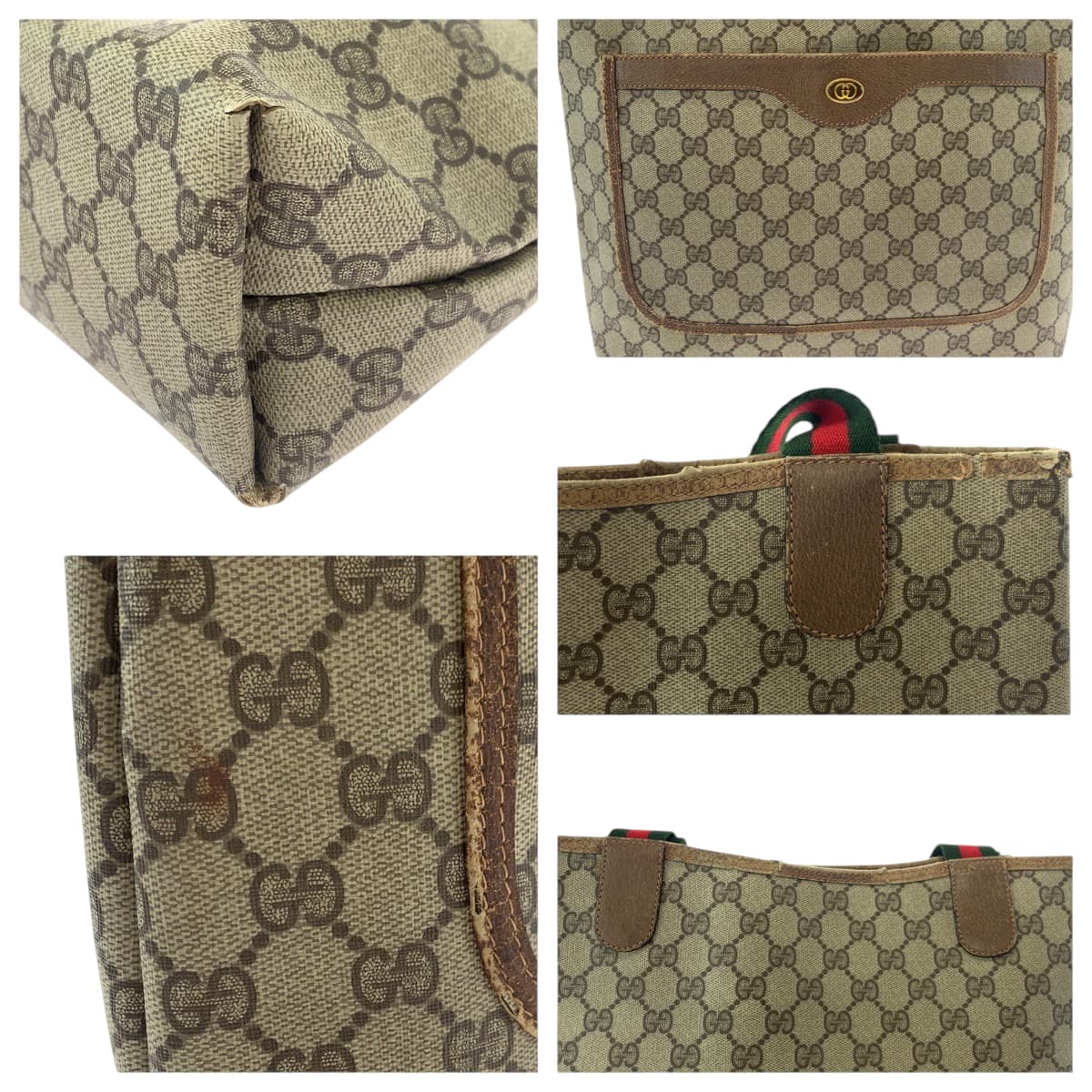 19124
GUCCI グッチ ヴィンテージ オールドグッチ シェリーライン ベージュ ブラウン グリーン レッド GGスプリームキャンバス 39 02 003 トートバッグ ショルダーバッグ レディース AB20