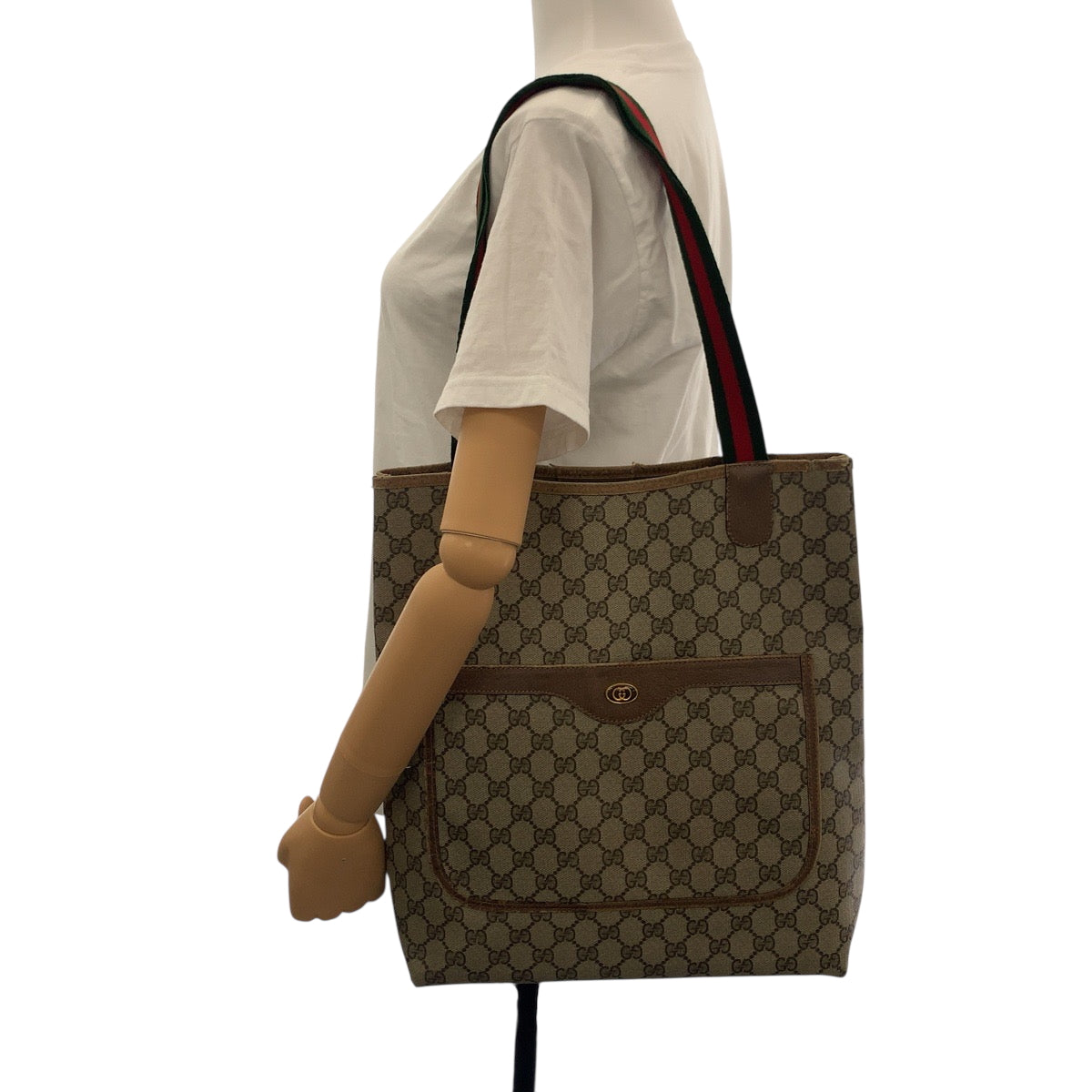 19124
GUCCI グッチ ヴィンテージ オールドグッチ シェリーライン ベージュ ブラウン グリーン レッド GGスプリームキャンバス 39 02 003 トートバッグ ショルダーバッグ レディース AB20
